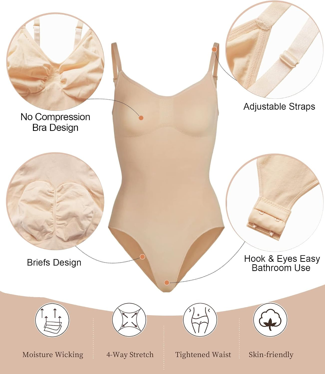 Women'S Shapewear Bodysuit Tummy Control Body Shaper Waist Snatching Seamless Brief Body Suit