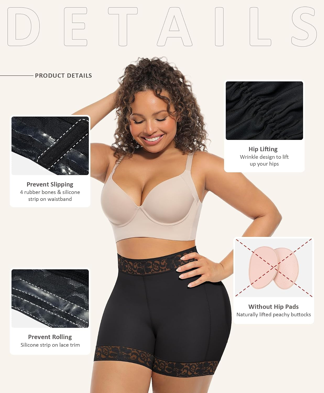 Butt Lifter Panties Shapewear Tummy Control Body Shaper Shorts | Lace Design,Anti-Slip, ANTI-ROLL ,Ideal for Postpartum Recovery, Weddings, Office, Parties and Daily，Wrinkle Design