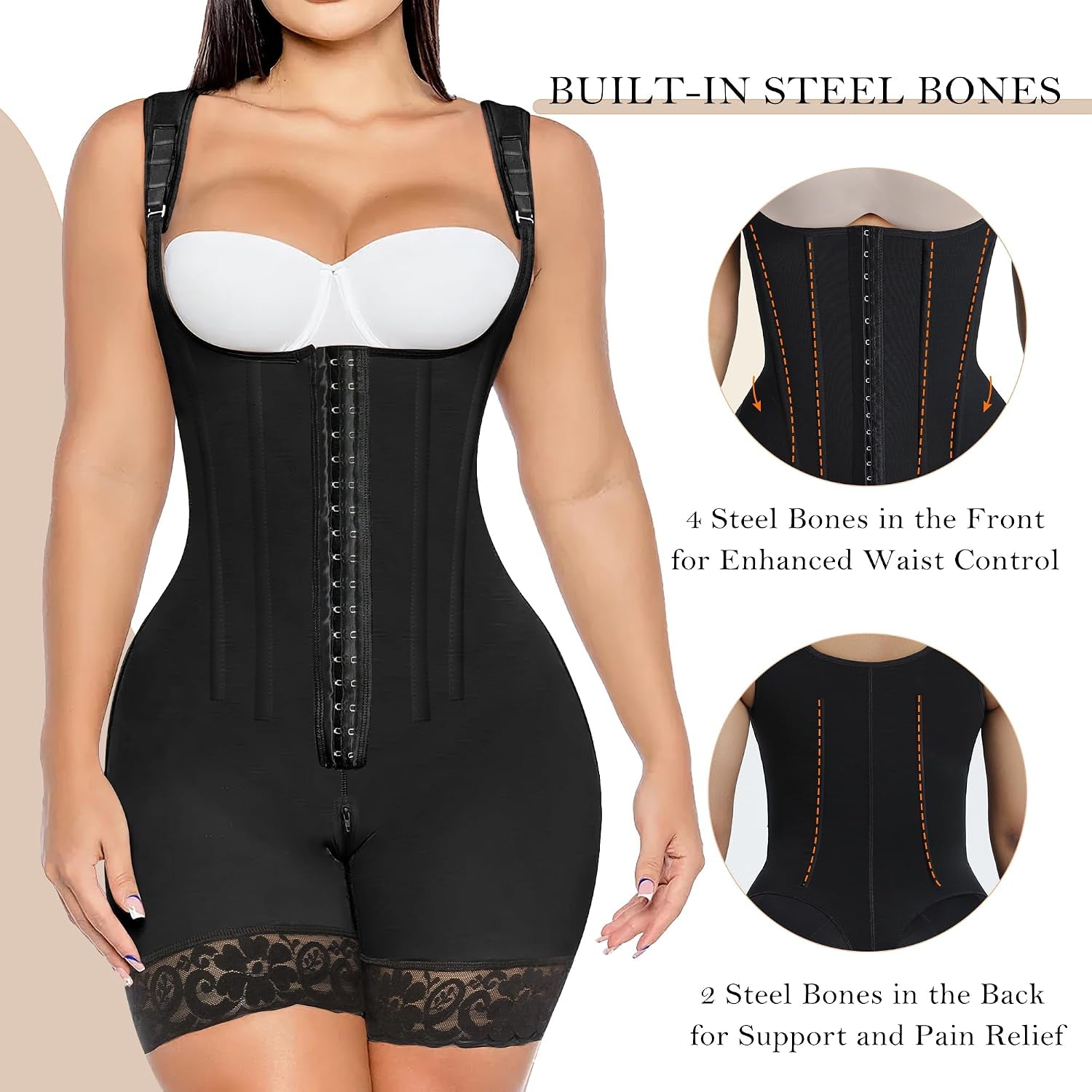Fajas Colombianas Moldeadoras Shapewear Tummy Control Body Shaper | Postpartum Butt Lifting Compression Garment with Bones,Open Bust Faja with Zipper Crotch