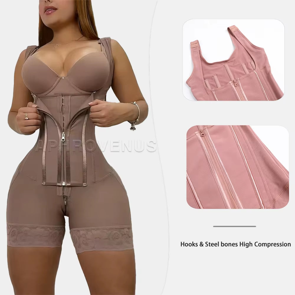 Fajas Colombianas Double Compression Body Shaper Girdle Three Hooks and Zipper at Front Slimming Reducing Shapewear without Bra