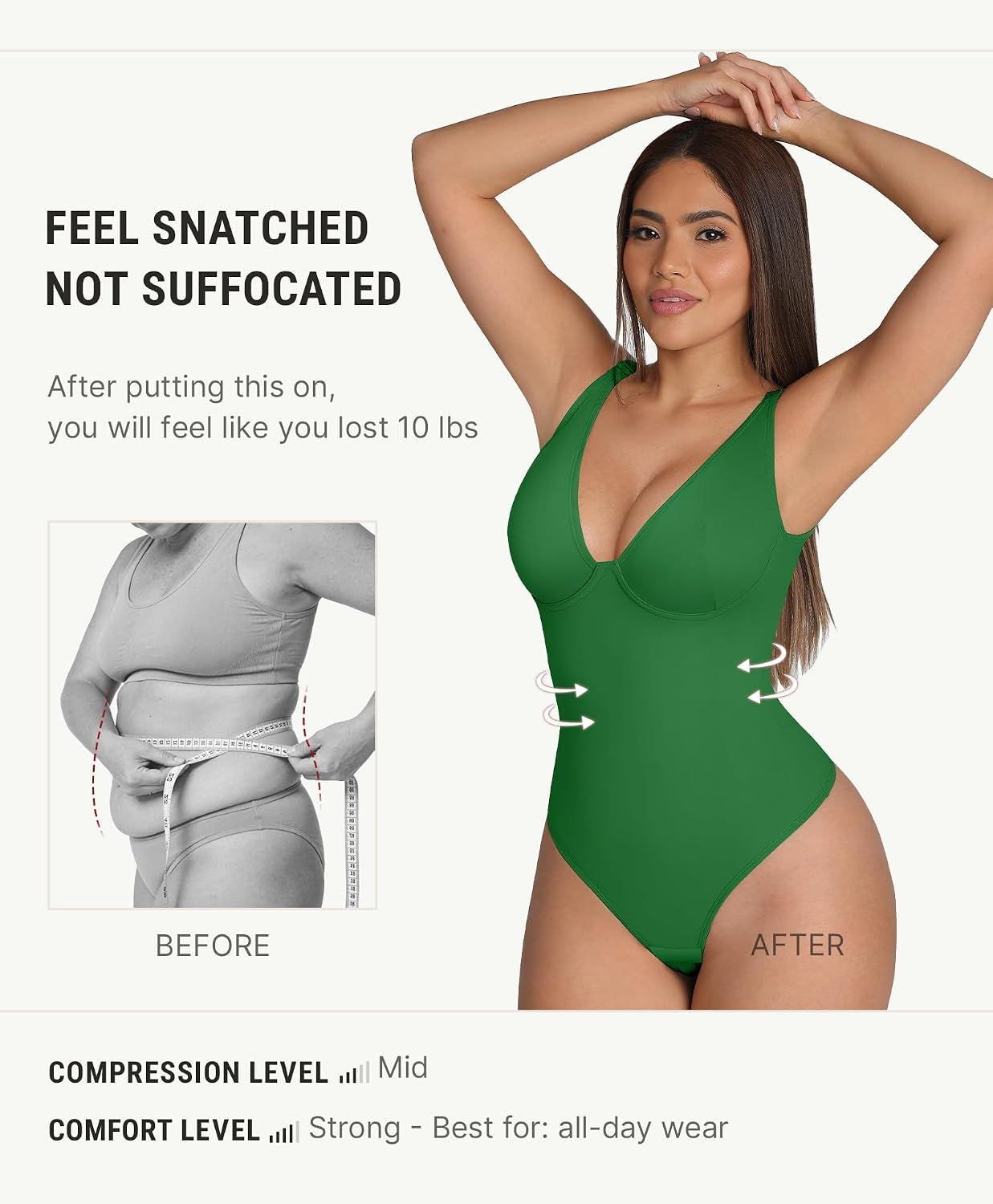 Shapewear Bodysuits for Women Tummy Control Deep V Neck | Underwire Support for Lift, Double-Layer Tummy Shaping, Breathable, Silky Soft Fabric, Backless, Date, Club, Office