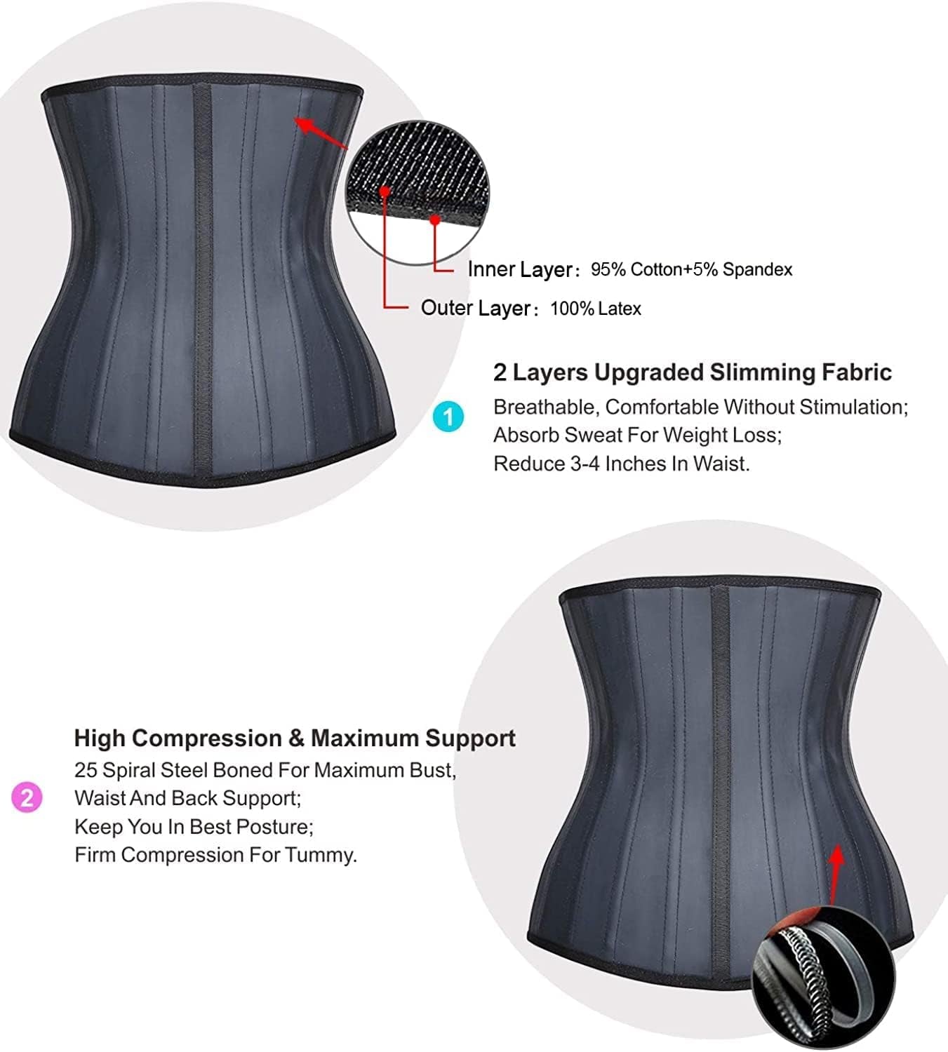Women'S Underbust Latex Sport Girdle Waist Trainer Corsets Hourglass Body Shaper