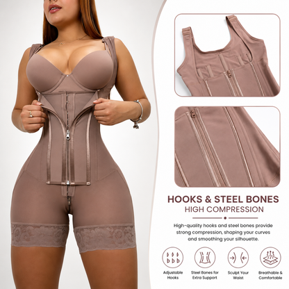 Firm Compression Body Shaper – Front Zipper & Triple Hook Closure