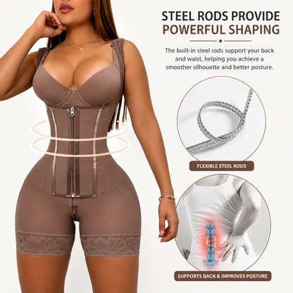 Firm Compression Body Shaper – Front Zipper & Triple Hook Closure