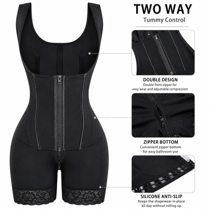 Firm Compression Body Shaper – Front Zipper & Triple Hook Closure