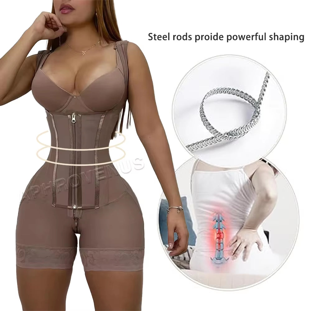 Fajas Colombianas Double Compression Body Shaper Girdle Three Hooks and Zipper at Front Slimming Reducing Shapewear without Bra