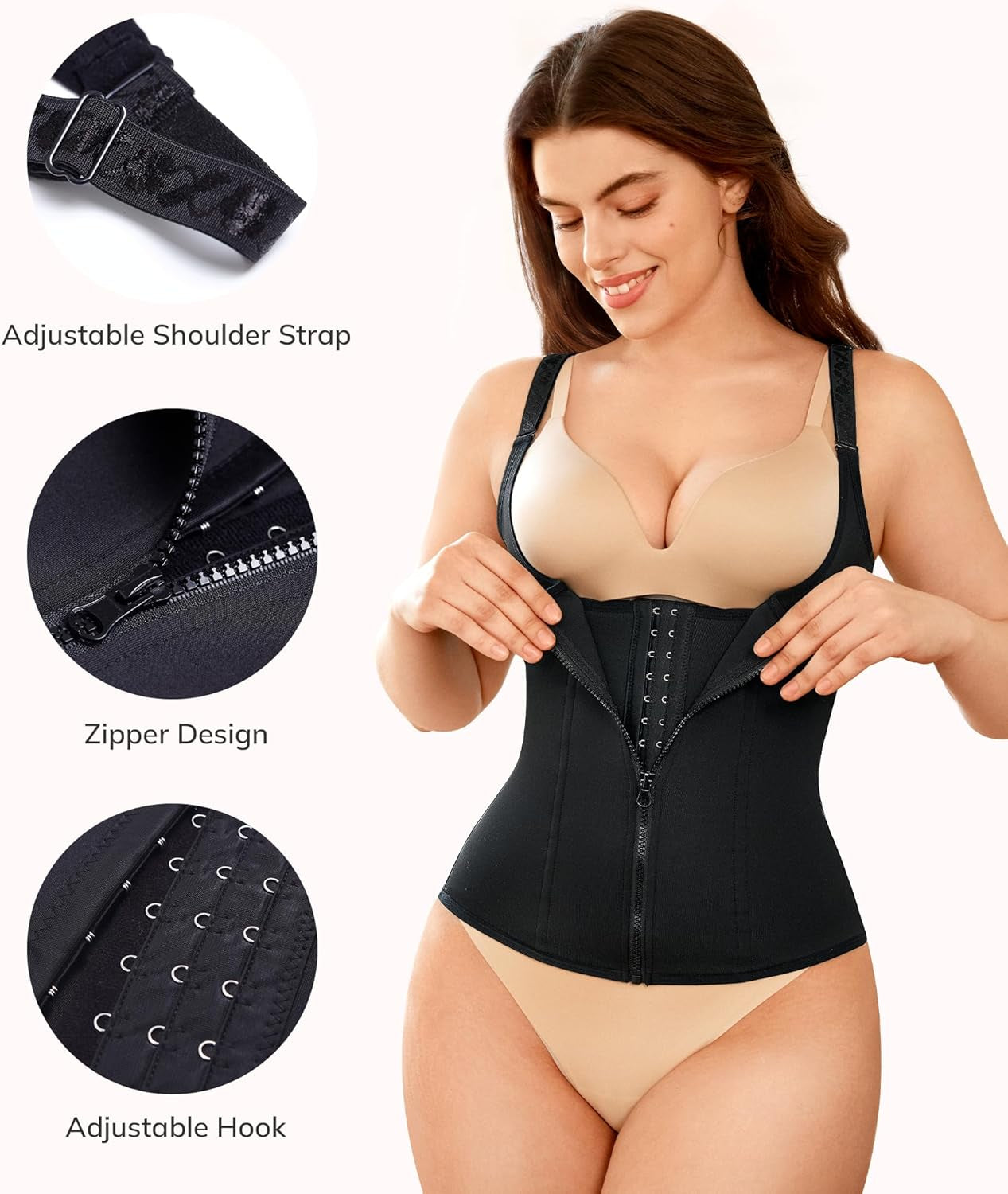 Waist Trainer for Women Corset Shapewear Tummy Control Body Shaper | Faja Waist Cincher with Adjustable Straps,Hook-Zipper Closure,Postpartum,Workout