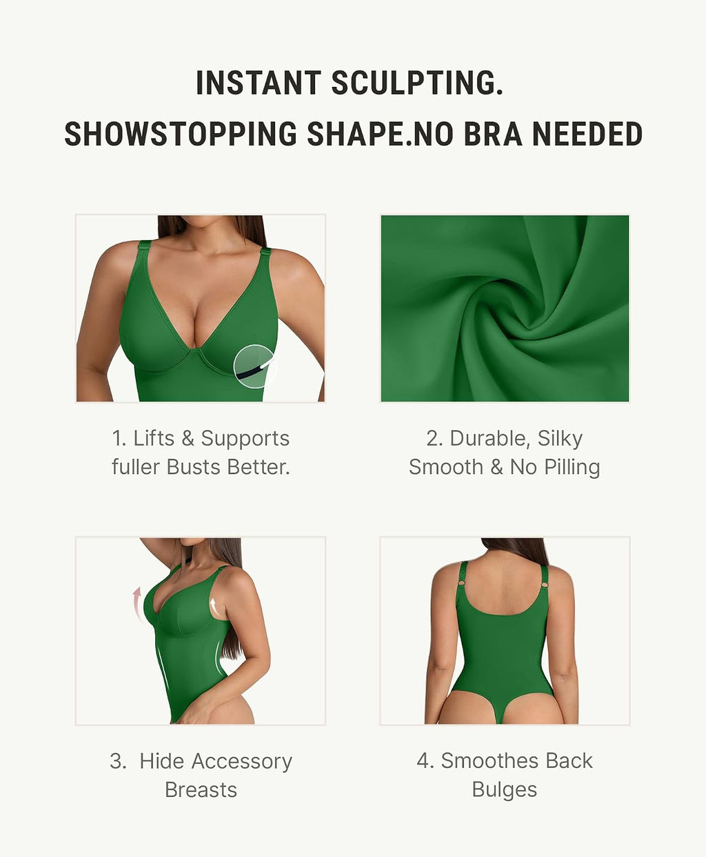 Shapewear Bodysuits for Women Tummy Control Deep V Neck | Underwire Support for Lift, Double-Layer Tummy Shaping, Breathable, Silky Soft Fabric, Backless, Date, Club, Office