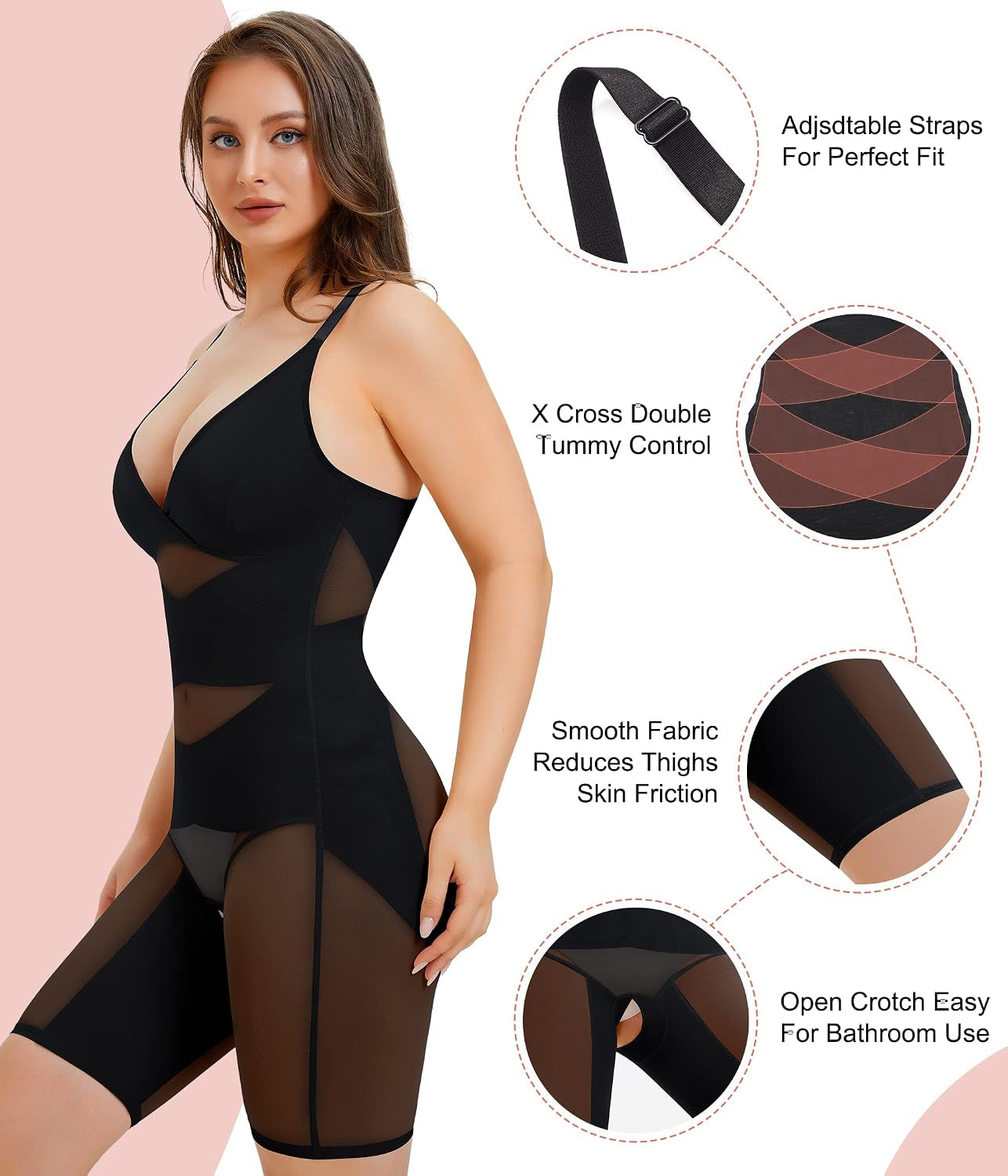 Bodysuit Shapewear for Women Tummy Control Butt Lifter Full Body Shaper Thigh Slimmer Faja V-Neck Jumpsuit Body Suit