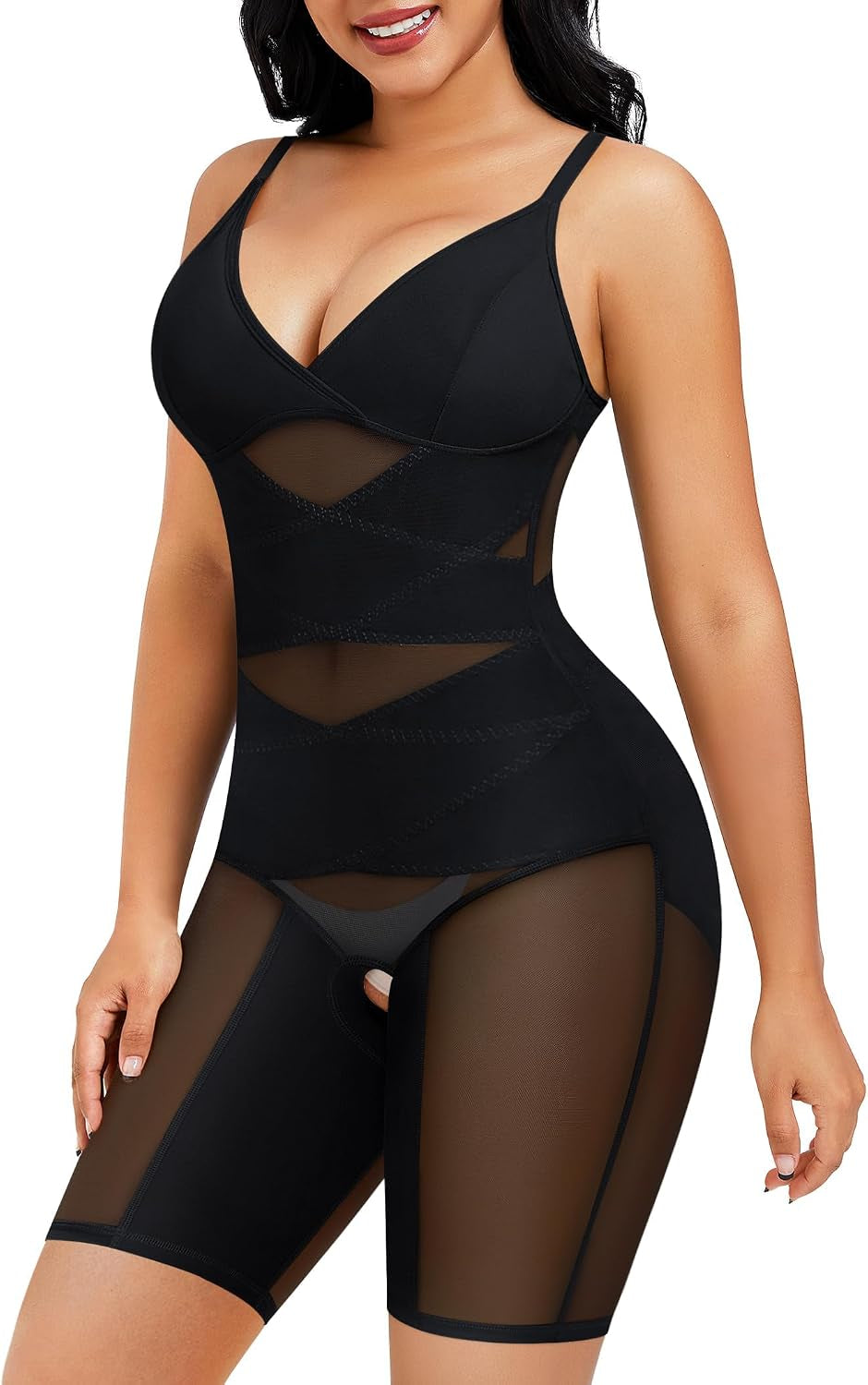 Bodysuit Shapewear for Women Tummy Control Butt Lifter Full Body Shaper Thigh Slimmer Faja V-Neck Jumpsuit Body Suit