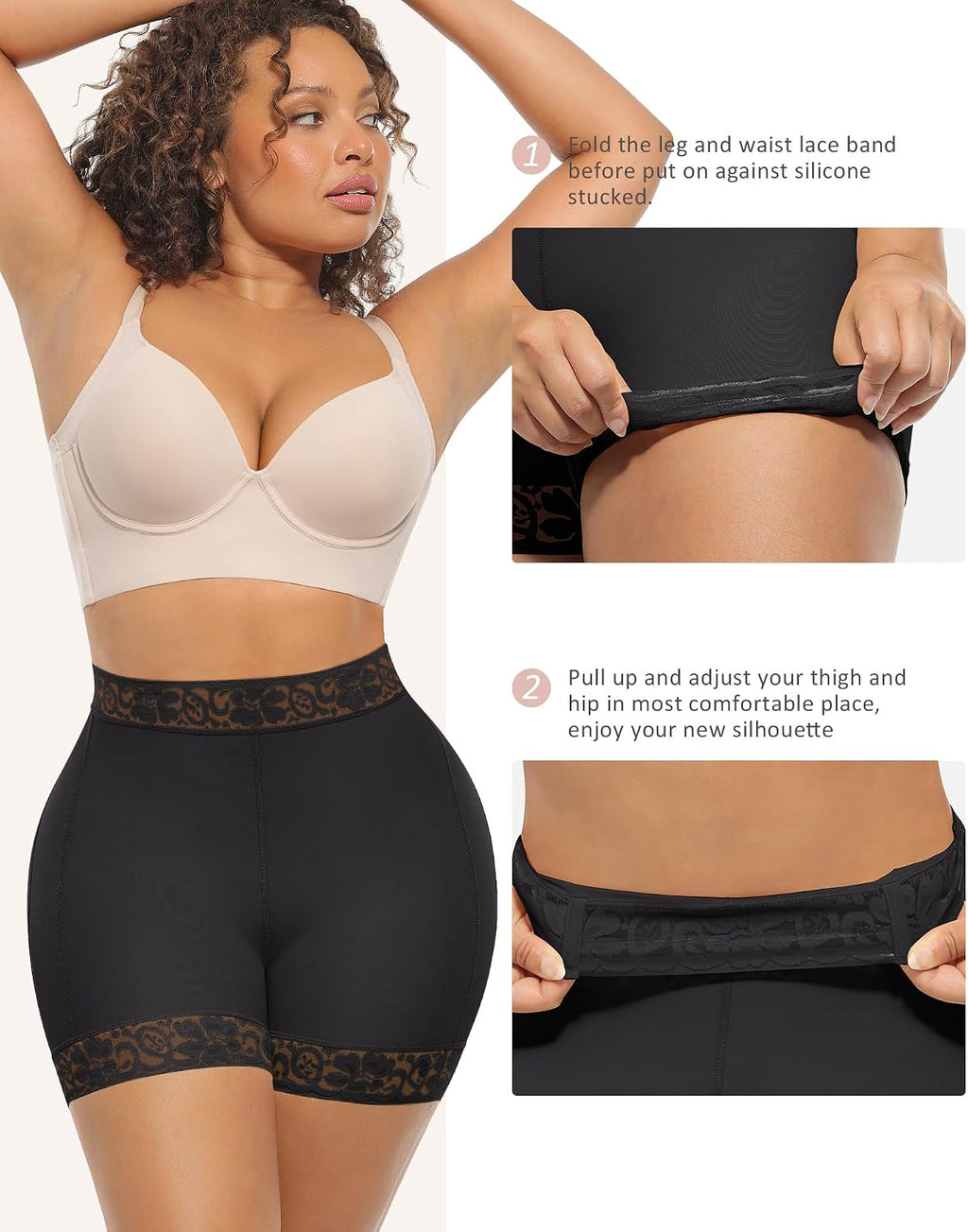 Butt Lifter Panties Shapewear Tummy Control Body Shaper Shorts | Lace Design,Anti-Slip, ANTI-ROLL ,Ideal for Postpartum Recovery, Weddings, Office, Parties and Daily，Wrinkle Design