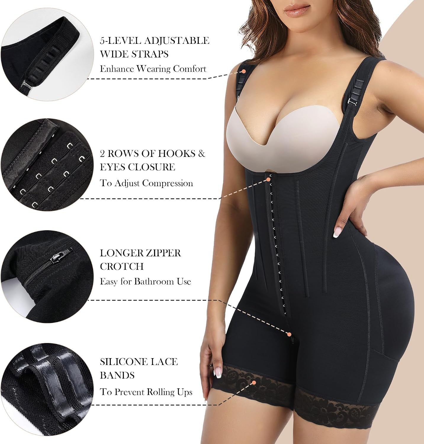 Fajas Colombianas Moldeadoras Shapewear Tummy Control Body Shaper | Postpartum Butt Lifting Compression Garment with Bones,Open Bust Faja with Zipper Crotch