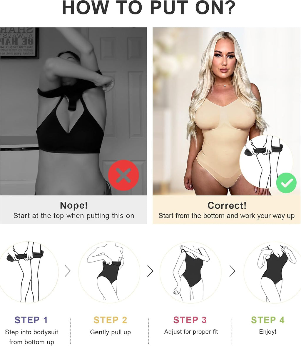 Women'S Shapewear Bodysuit Tummy Control Body Shaper Waist Snatching Seamless Brief Body Suit