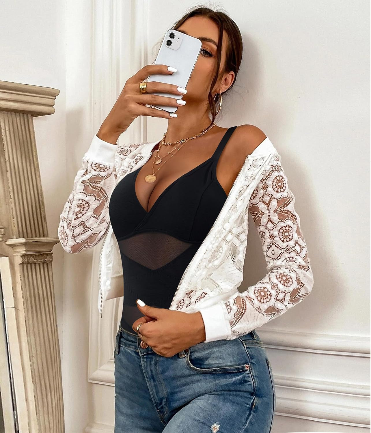 Bodysuit Shapewear for Women Tummy Control Butt Lifter Full Body Shaper Thigh Slimmer Faja V-Neck Jumpsuit Body Suit